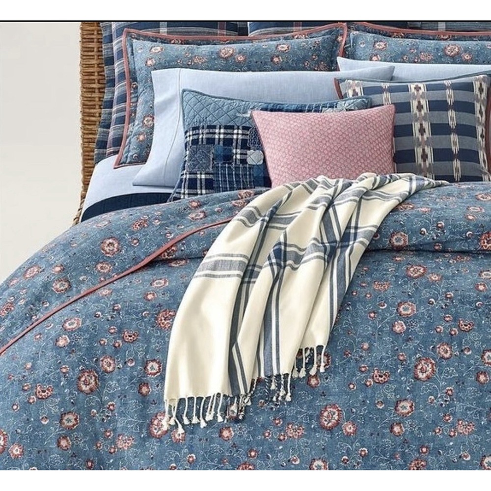 Ralph Lauren Indigo Traveler King Cotton Comforter Floral Cottagecore